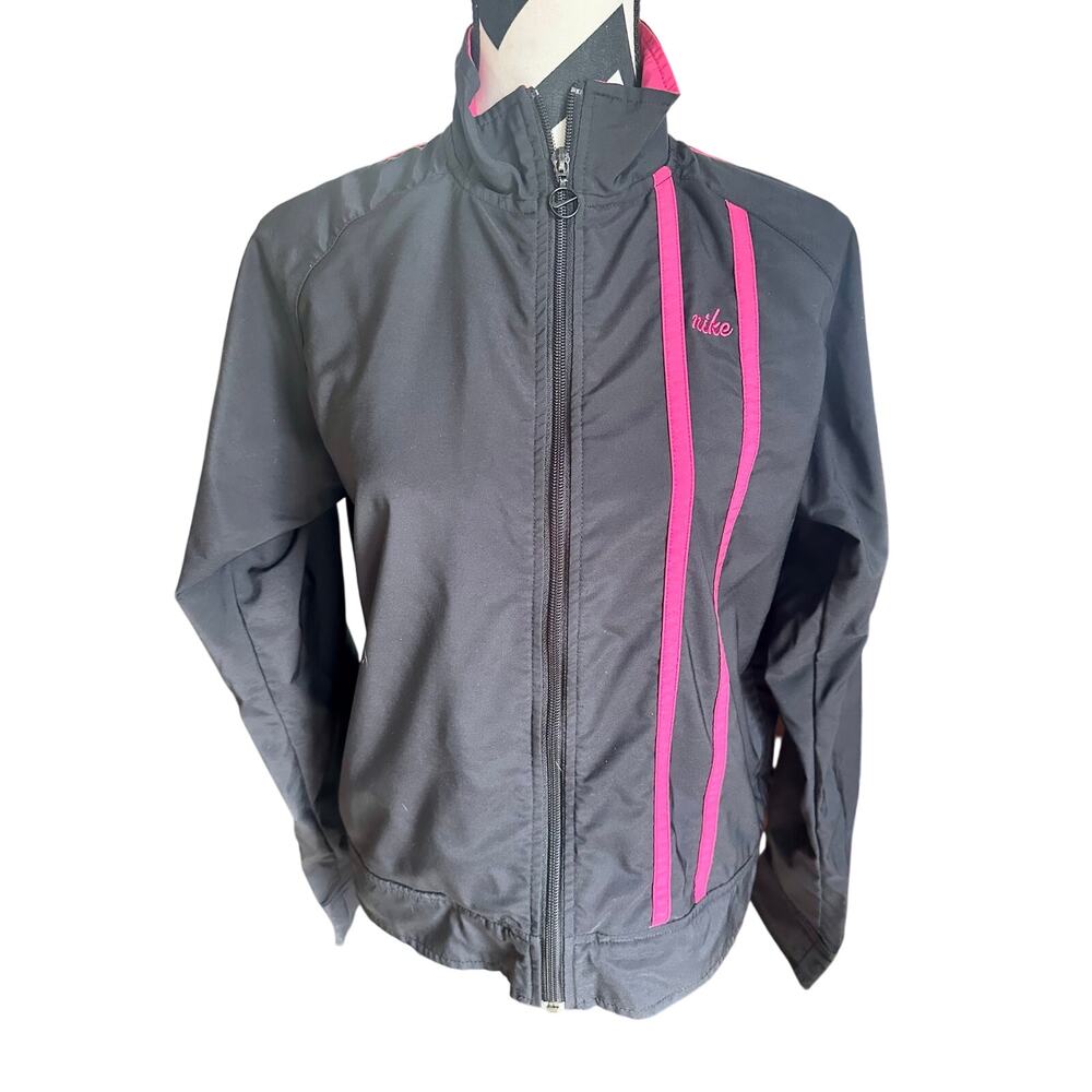 NIke Women's Black and Pink Stripe Zipper Jacket / Windbreaker Sz S